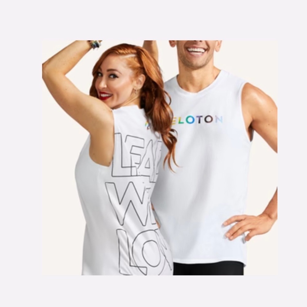 NWT Peloton Unisex White Lead with Love muscle Tops